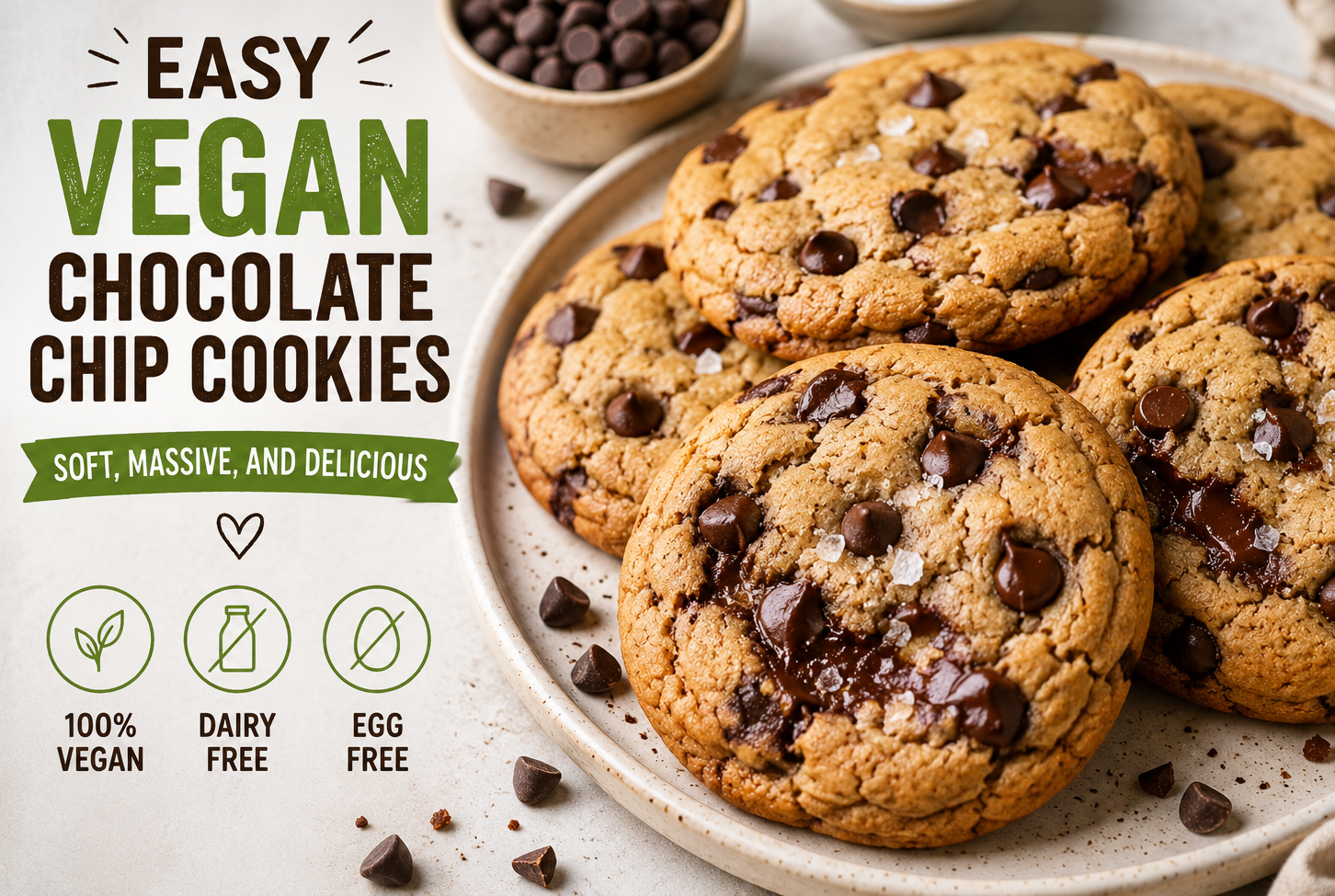Easy Vegan Chocolate Chip Cookies Soft, Massive, and Delicious